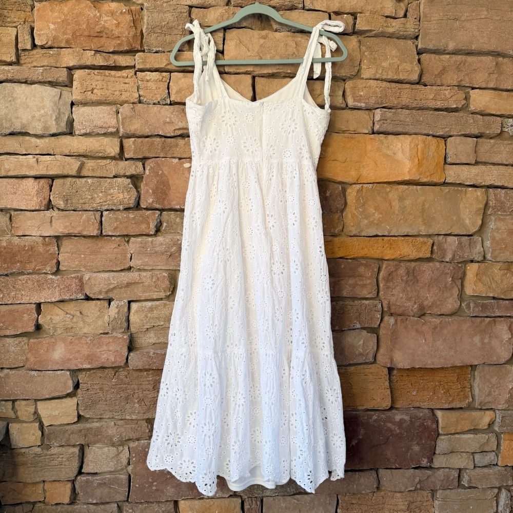 Lulus M White Eyelet Cotton Tie Strap Tiered Midi Dress Womens Graduation Easter - Picture 6 of 15